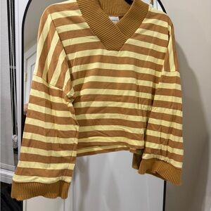 Anthropologie Mustard and Cream Striped Long Sleeve Top
